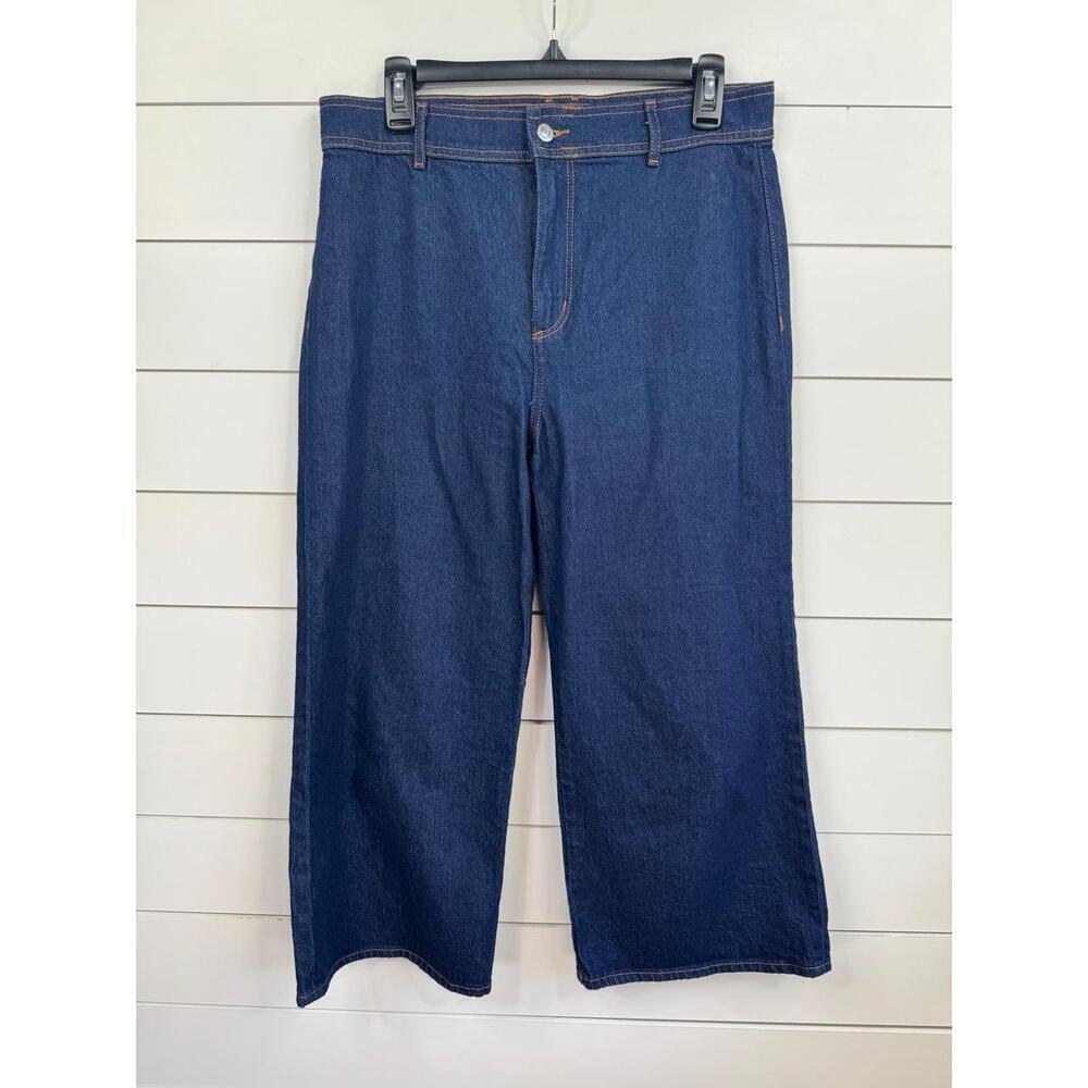 LOFT Womens Size 28 Dark Blue Wide Leg The Culotte Denim Contrast Stitching
